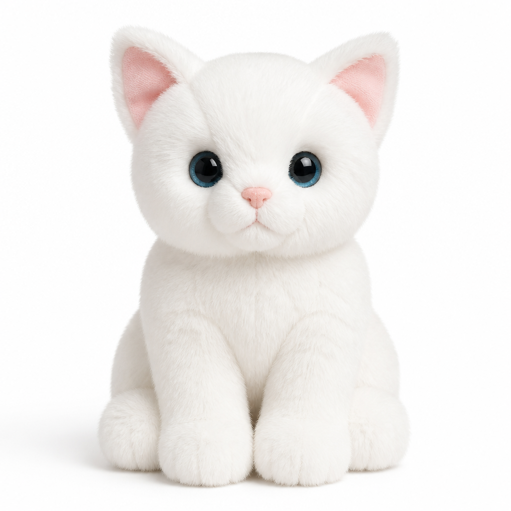 Adorable Soft And Fluffy Stuffed Plush Sitting Cat Toy- White